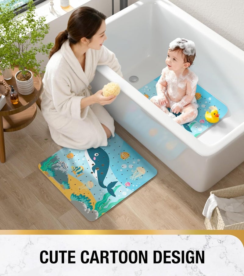 HITSLAM Square Shower Stall Mat Anti Slip, Quick Dry 21x21 Inch Bathtub Floor Mat for Kids with Suction Cups and Drainage Holes, Machine Wash, Soft on Feet, Whale - Image 5